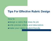 Tips For Effective Rubric Design