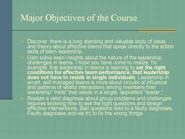 Major Objectives of the Course