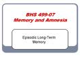 BHS 499-07 Memory and Amnesia PowerPoint PPT Presentation