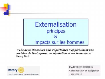 Externalisation principes