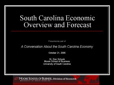 South Carolina Economic Overview and Forecast
