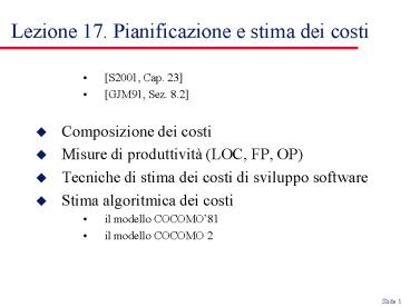 Lezione 17. Pianificazione e stima dei costi