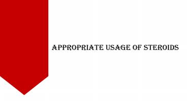 Appropriate Usage Of Steroids