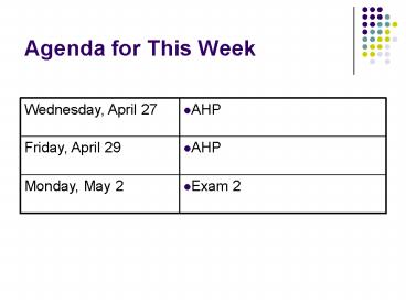 Agenda for This Week