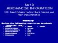Unit D MERCHANDISE INFORMATION