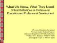 What We Know, What They Need: Critical Reflections on Professional Education and Professional Development PowerPoint PPT Presentation