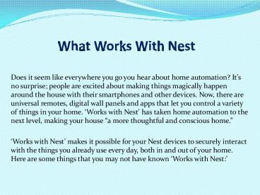 What Works With Nest
