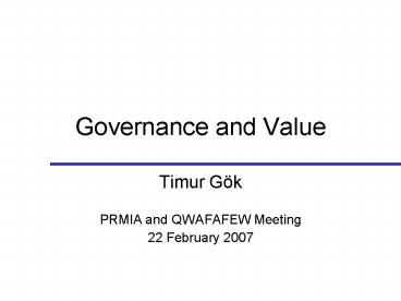 Governance and Value