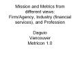 Mission and Metrics from different views: Firm/Agency, Industry (financial services), and Profession Daguio Vancouver Metricon 1.0 PowerPoint PPT Presentation