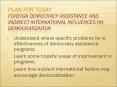 Plan for Today Foreign Democracy Assistance and indirect international influences on democratization PowerPoint PPT Presentation