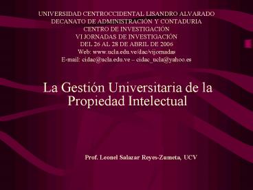 UNIVERSIDAD CENTROCCIDENTAL LISANDRO ALVARADO DECANATO DE ADMINISTRACI