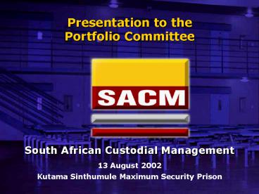 Presentation to the Portfolio Committee