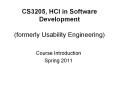 CS3205, HCI in Software Development (formerly Usability Engineering) PowerPoint PPT Presentation