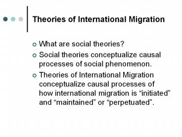 Theories of International Migration