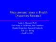 Measurement Issues in Health Disparities Research PowerPoint PPT Presentation