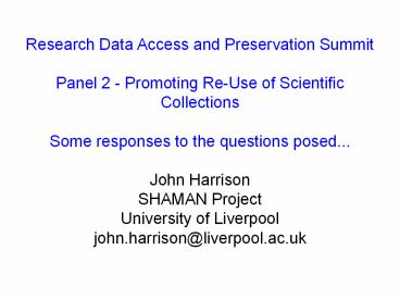 Research Data Access and Preservation Summit