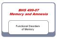 BHS 499-07 Memory and Amnesia PowerPoint PPT Presentation