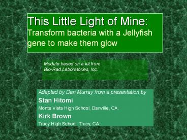 Transformation and Protein Purification
