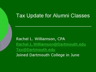 Tax Update for Alumni Classes