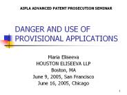 DANGER AND USE OF PROVISIONAL APPLICATIONS
