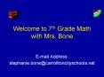 Welcome to 7th Grade Math with Mrs. Bone PowerPoint PPT Presentation