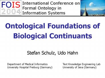 Ontological Foundations of Biological Continuants