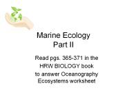 Marine Ecology Part II