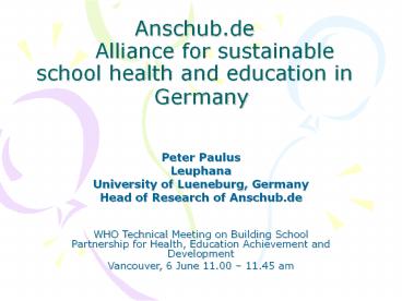 Anschub.de  Alliance for sustainable school health and education in  Germany