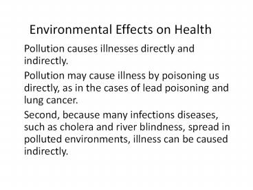 Environmental Effects on Health