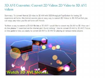 PPT – 3D AVI Converter: Convert 2D Videos 2D Video to 3D AVI videos ...