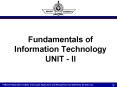 Fundamentals of Information Technology UNIT - II PowerPoint PPT Presentation
