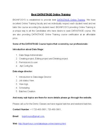 Best DATASTAGE Online Training