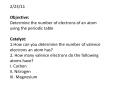 2/23/11 Objective: Determine the number of electrons of an atom using the periodic table Catalyst:  1.How can you determine the number of valence electrons an atom has? 2. How many valence electrons do the following atoms have? I. Carbon II. PowerPoint PPT Presentation
