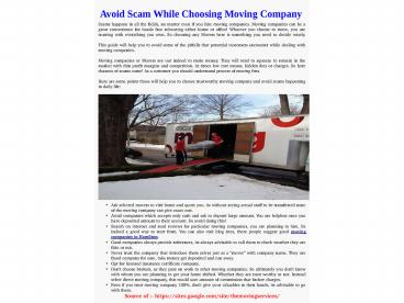 Avoid Scam While Choosing Moving Company