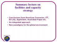 Summary lecture on facilities and capacity strategy