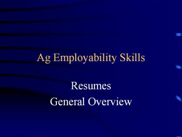 Ag Employability Skills