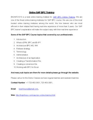 Online SAP BPC Training