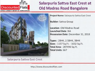 Salarpuria Sattva East Crest Prelaunch Project at Old Madras Road Bangalore