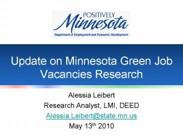 Update on Minnesota Green Job Vacancies Research