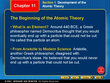 Section 1 Development of the Atomic Theory