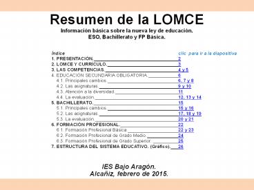 Resumen de la LOMCE Informaci