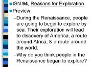 ISN 94, Reasons for Exploration