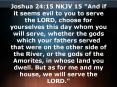 Joshua 24:15 NKJV 15 "And if it seems evil to you to serve the LORD, choose for yourselves this day whom you will serve, whether the gods which your fathers served that were on the other side of the River, or the gods of the Amorites, in whose land you PowerPoint PPT Presentation