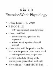 Kin 310 Exercise/Work Physiology