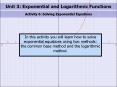 Unit 3: Exponential and Logarithmic Functions PowerPoint PPT Presentation