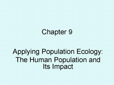 Applying Population Ecology: