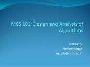 MCS 101: Design and Analysis of Algorithms