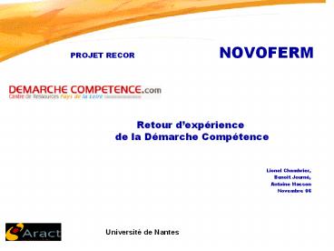 PROJET RECOR  NOVOFERM