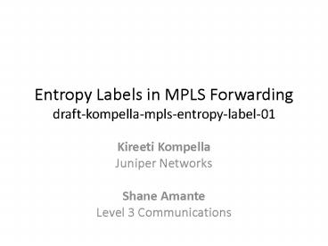 Entropy Labels in MPLS Forwarding draft-kompella-mpls-entropy-label-01