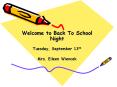 Welcome to Back To School Night PowerPoint PPT Presentation